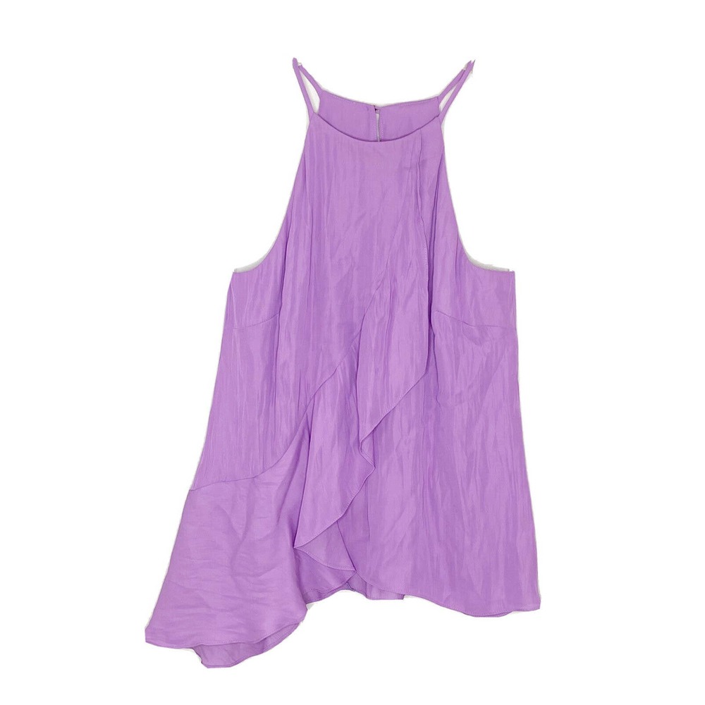 Alice & Trixie Women’s Purple Asymmetrical Ruffle Crepe Hater Tank Top Sz S NWT